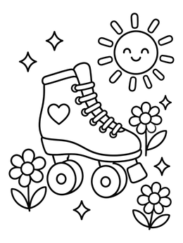 Free printable Retro Roller Skate With Smiling Sun coloring page
