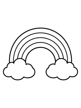 A cheerful arched rainbow rests on fluffy clouds in this good vibes coloring page.