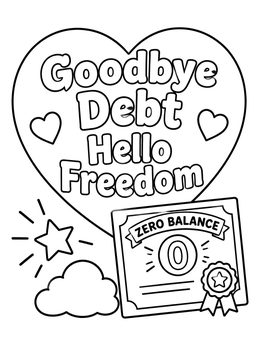 Free printable Goodbye Debt Hello Freedom Certificate coloring page
