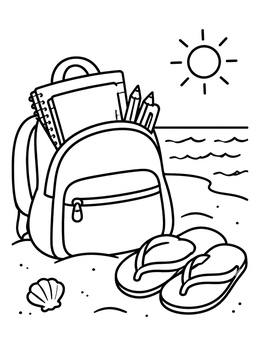 Free printable Backpack And Flip Flops On Beach coloring page