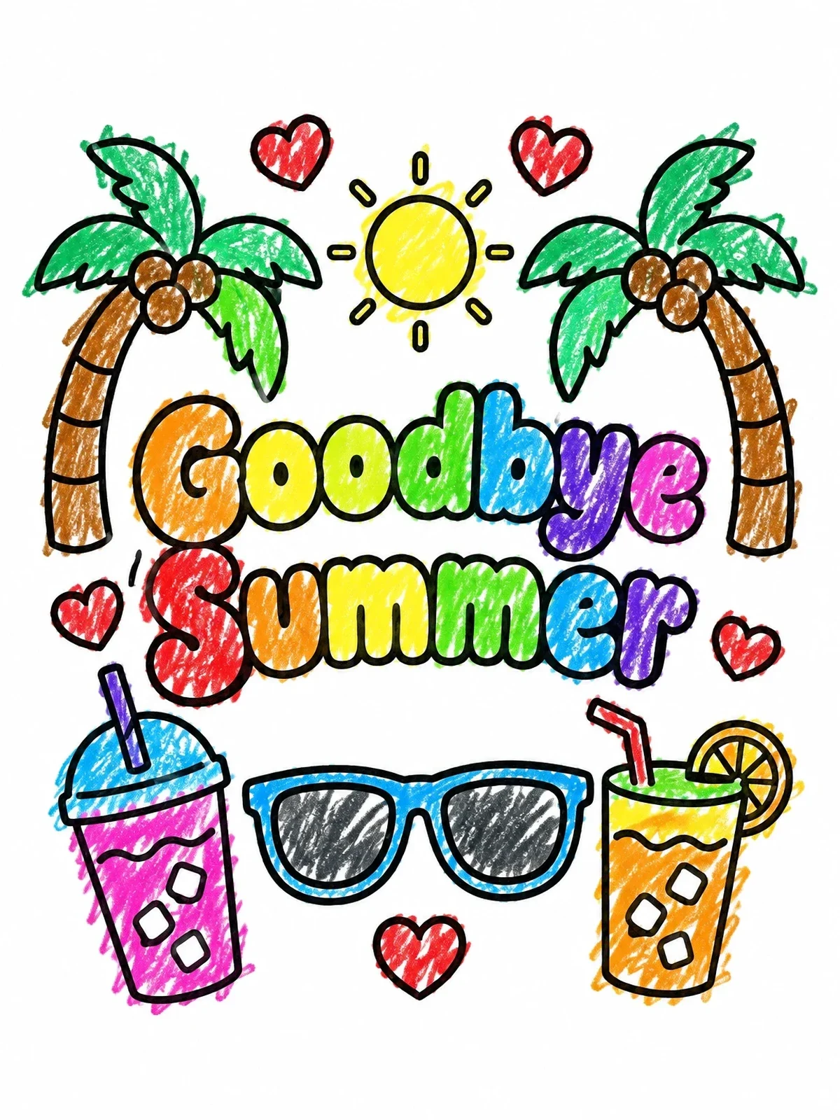 Colored example of the Goodbye Summer Beach Elements coloring page