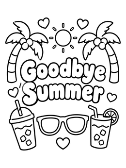 Free printable Goodbye Summer Beach Elements coloring page