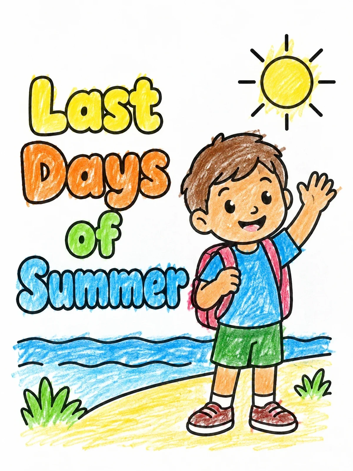Colored example of the Boy Waving On Last Days Of Summer coloring page