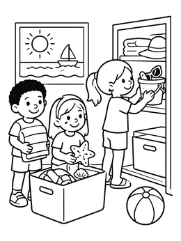 Free printable Children Packing Summer Beach Gear coloring page