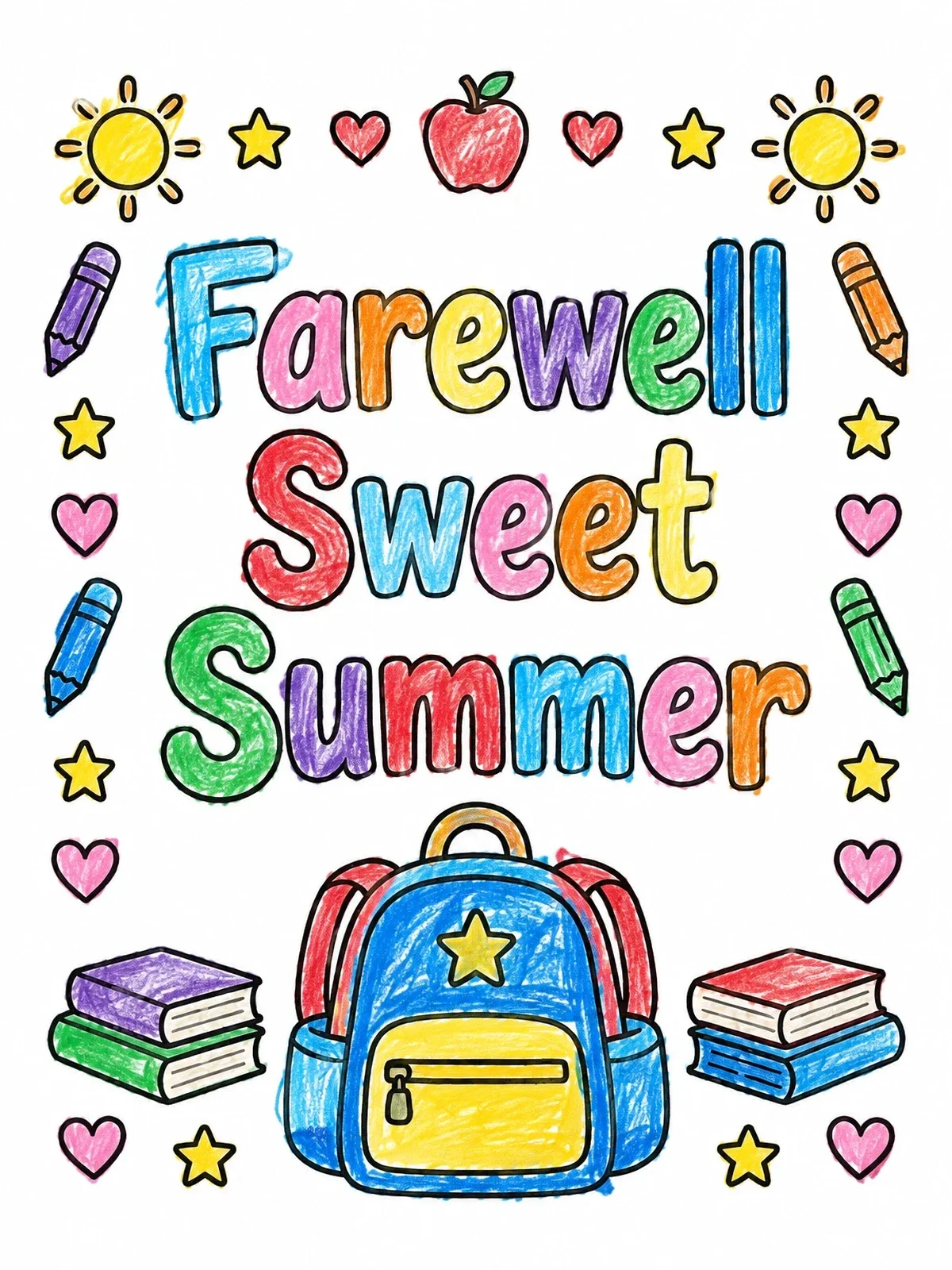 Colored example of the Farewell Sweet Summer Backpack And Books coloring page