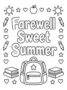 Free printable Farewell Sweet Summer Backpack And Books coloring page