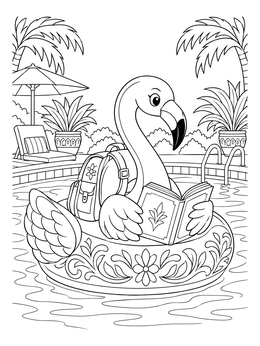 Free printable Flamingo Reading In Pool coloring page