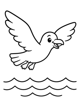 Free printable Happy Seagull Gliding Over Ocean Waves coloring page