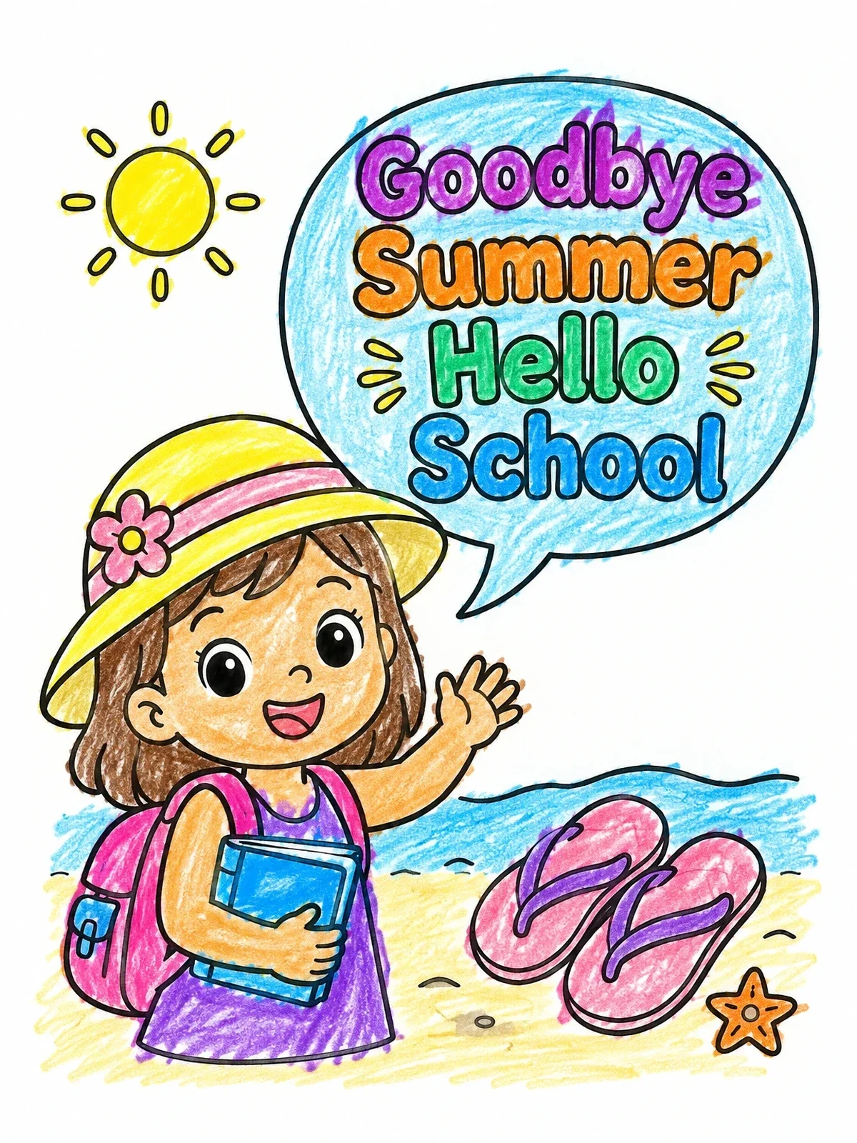 Colored example of the Goodbye Summer Hello School Girl coloring page