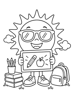 Free printable Smiling Sun Ready For School coloring page