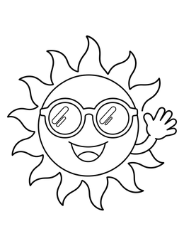 Free printable Smiling Sun Wearing Round Sunglasses coloring page