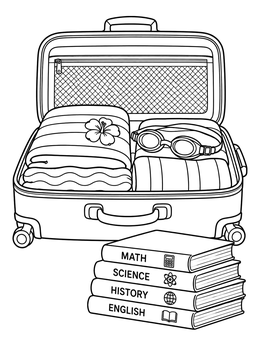 Free printable Summer Suitcase And School Textbooks coloring page