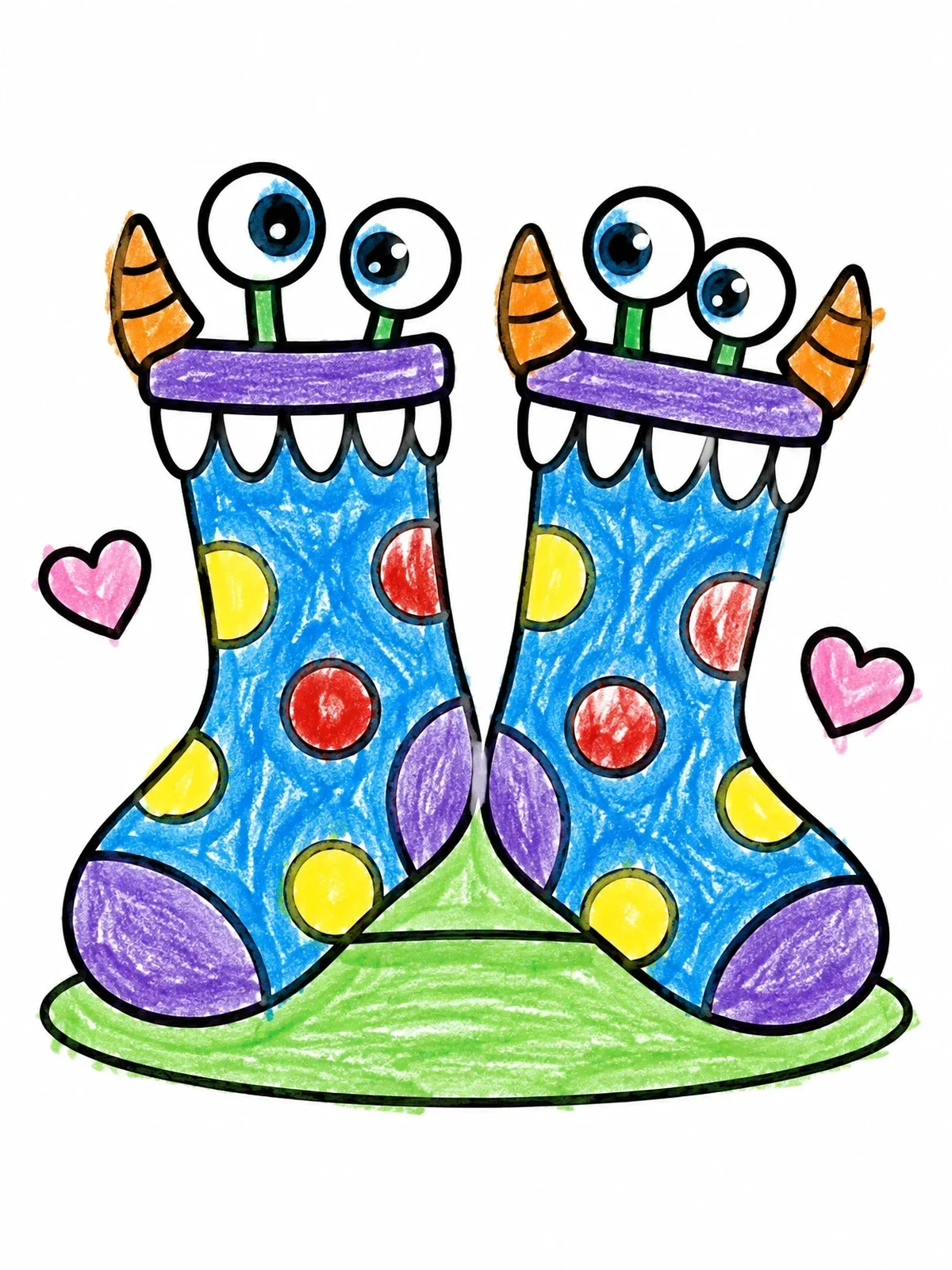 Colored example of the Goofy Monster Socks coloring page