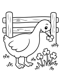 Free printable Goose Eating Clover By The Fence coloring page