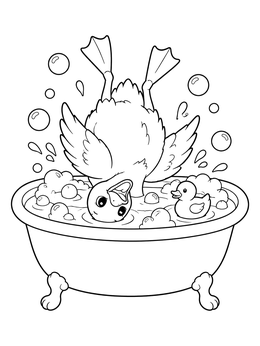 Free printable Playful Goose Splashing In The Bathtub coloring page