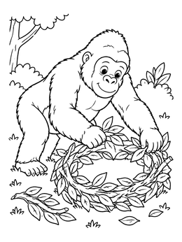 Free printable Gorilla Building A Leafy Nest coloring page