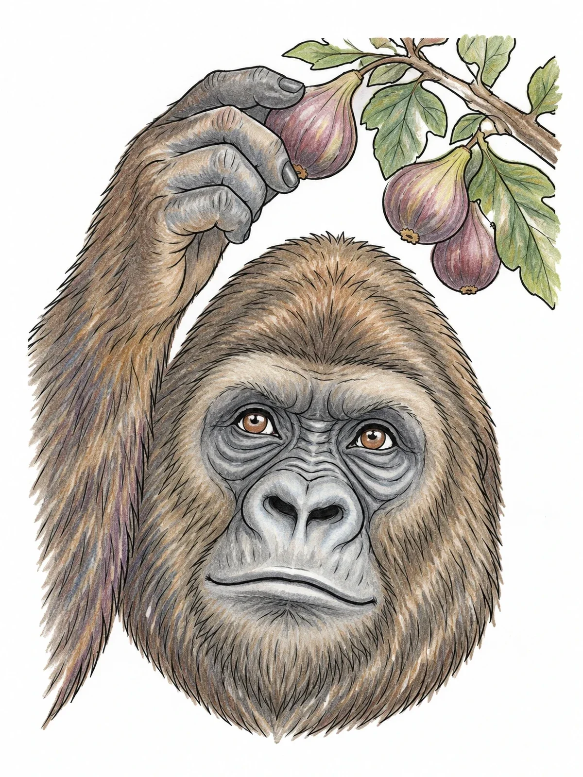 Colored example of the Gorilla Reaching For Wild Figs coloring page