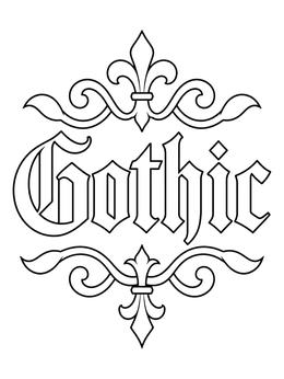 Free printable Gothic Calligraphy With Fleur De Lis Ornaments coloring page