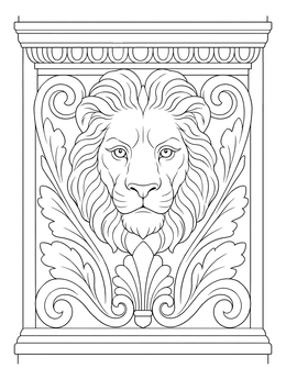 Free printable Carved Lion Head Relief Panel coloring page