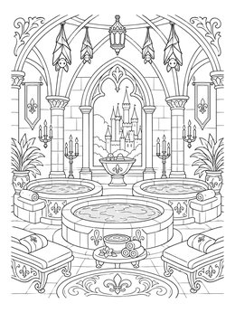 Free printable Gothic Castle Hotel Spa Room coloring page