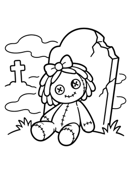 Free printable Cute Rag Doll By A Headstone coloring page