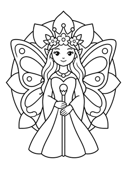 Free printable Fairy Queen With Butterfly Wings coloring page