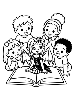 Free printable Gothic Fairy On An Open Storybook coloring page