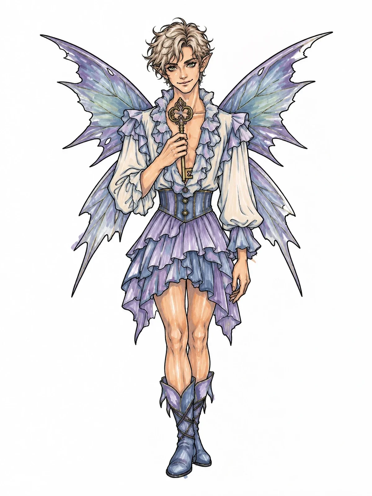 Colored example of the Gothic Fairy With Skeleton Key coloring page