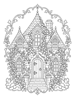 Free printable Gothic Fairy Villa With Gargoyles coloring page