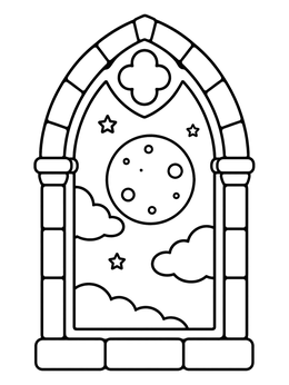 Free printable Gothic Window Moon And Stars coloring page