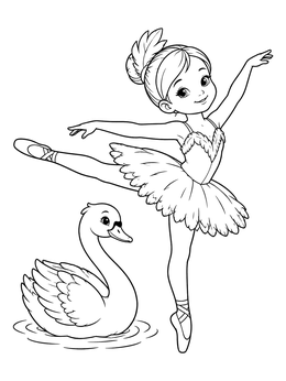 Free printable Graceful Ballerina And Swimming Swan coloring page
