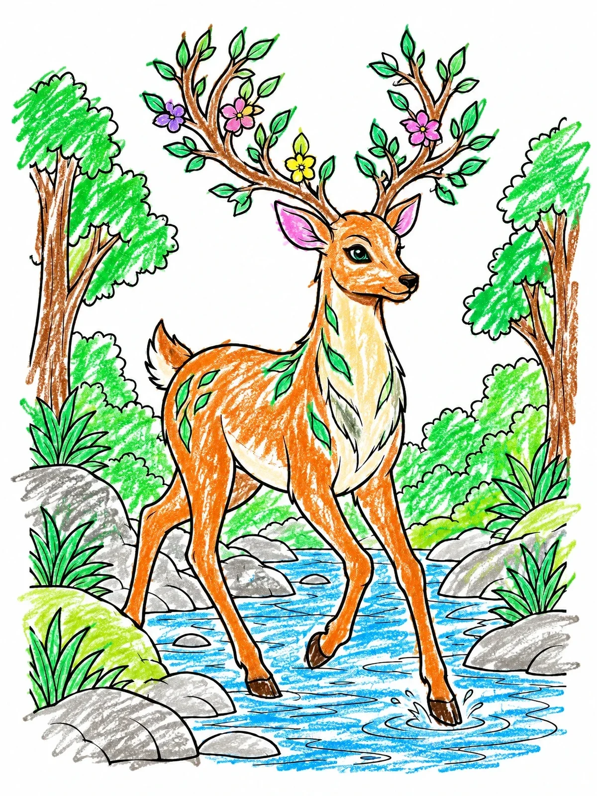Colored example of the Graceful Forest Deer Spirit coloring page