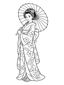 Free printable Graceful Geisha With Parasol coloring page