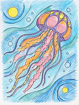 Ocean Current Drawing Graceful Jellyfish Drifting In Currents Coloring Page