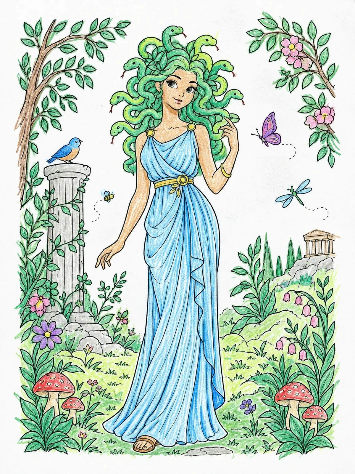 Colored example of the Graceful Medusa In Ancient Greece coloring page