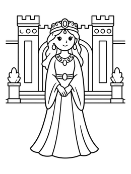 Free printable Graceful Queen Before The Castle coloring page