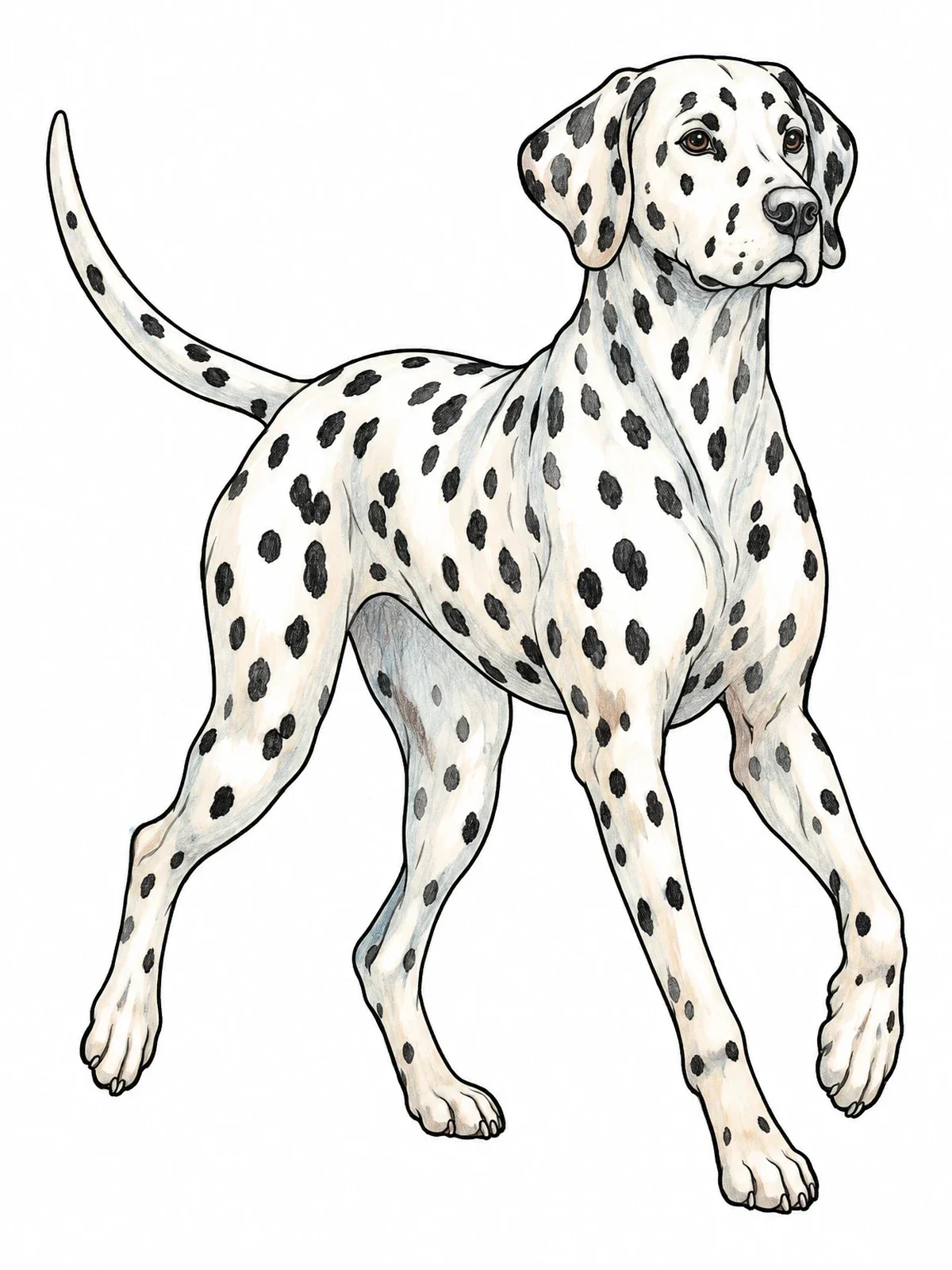 Colored example of the Graceful Dalmatian Standing In Motion coloring page
