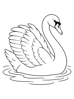 A graceful swan coloring page floating peacefully on rippling water.