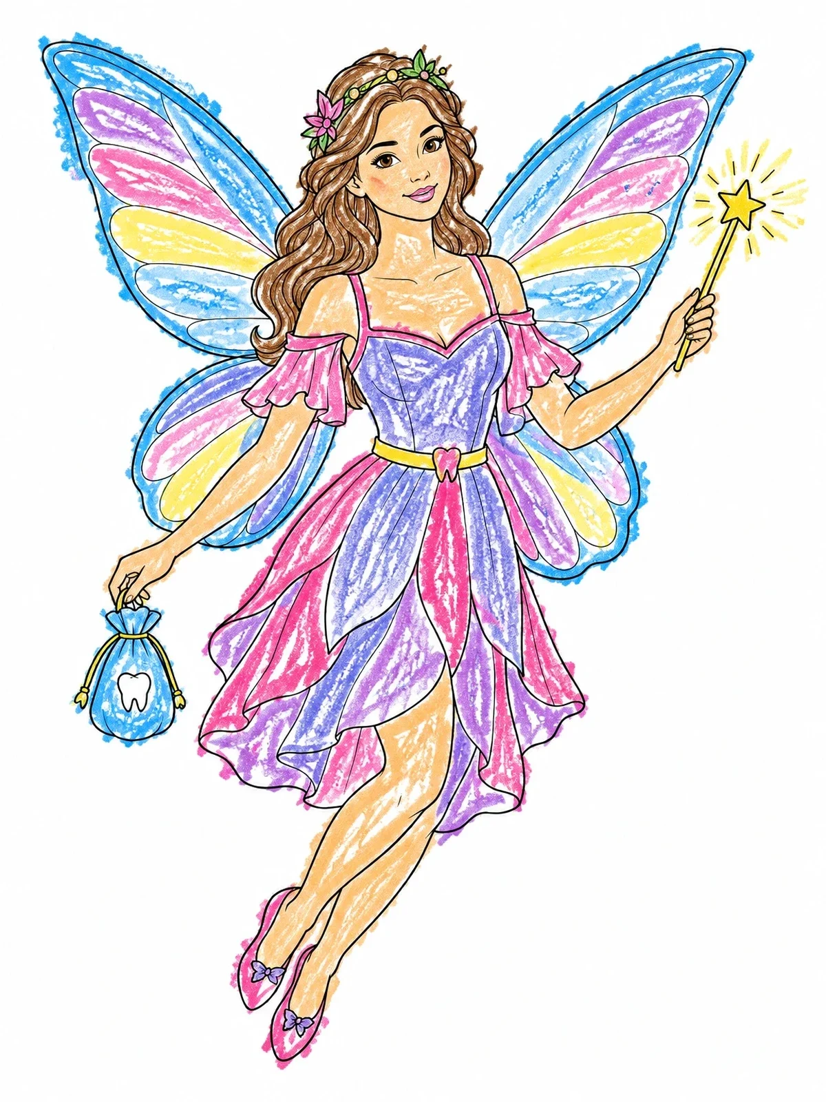 Colored example of the Graceful Tooth Fairy With Wand coloring page