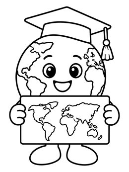 Free printable Graduation Cartoon Planet Earth coloring page