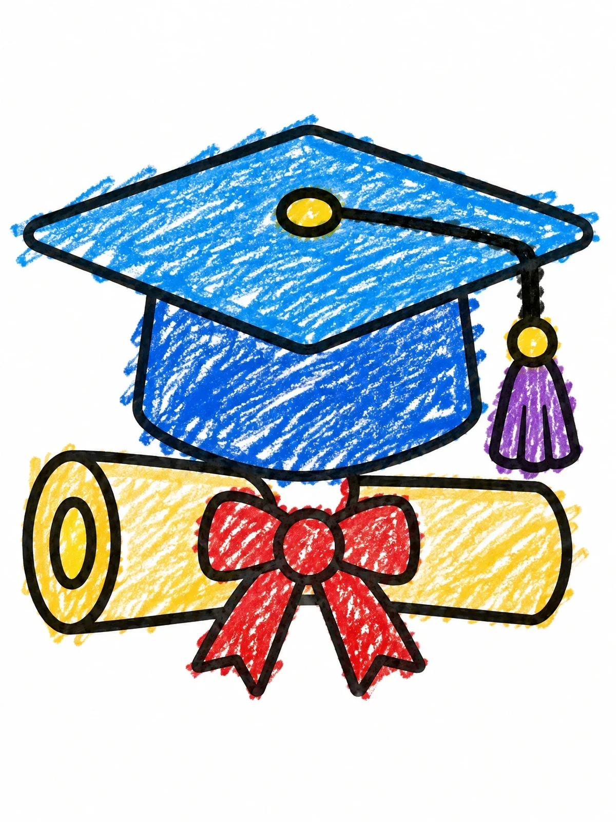Colored example of the Graduation Cap And Diploma Scroll coloring page