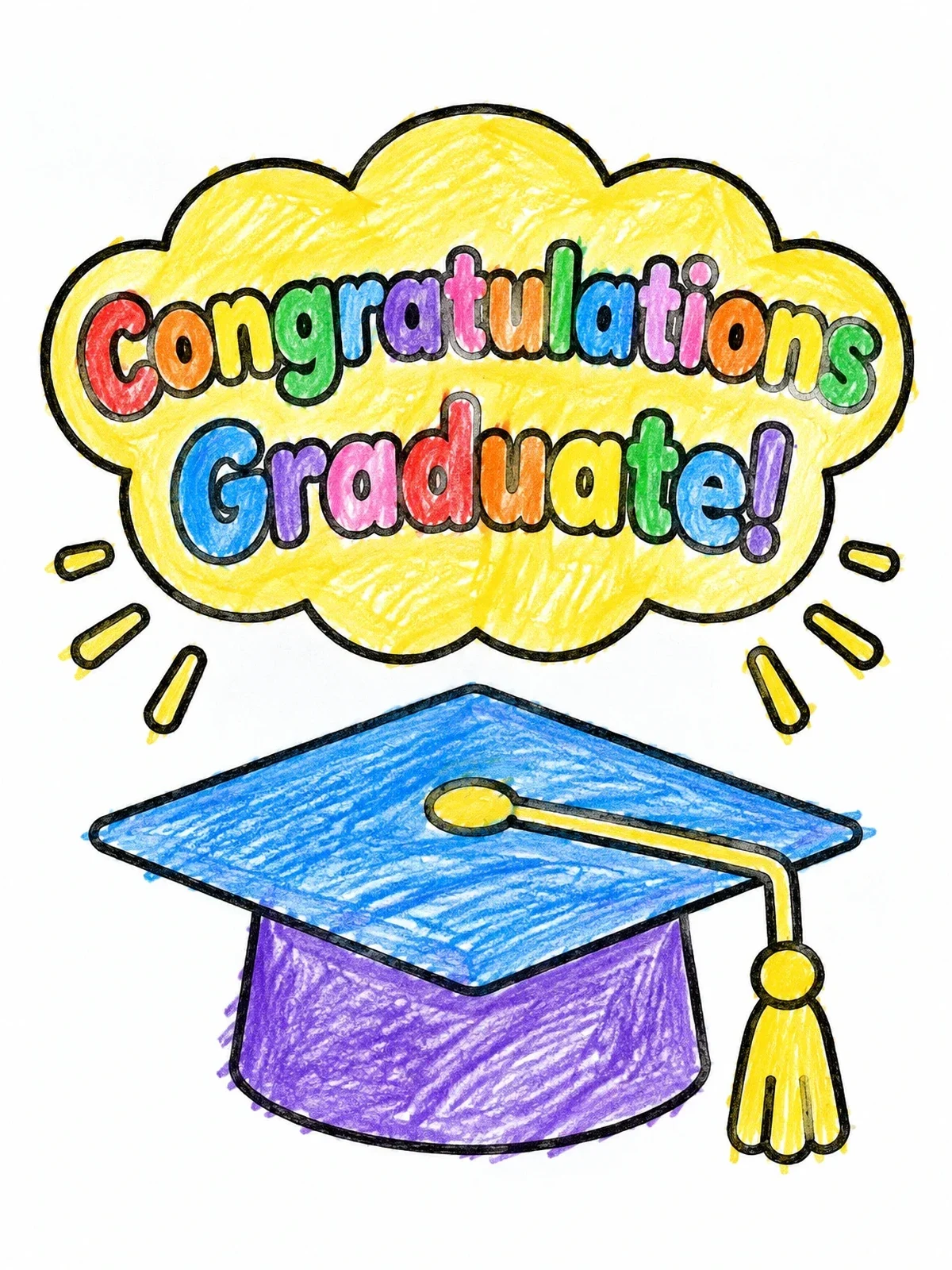 Colored example of the Graduation Cap With Congratulatory Banner coloring page