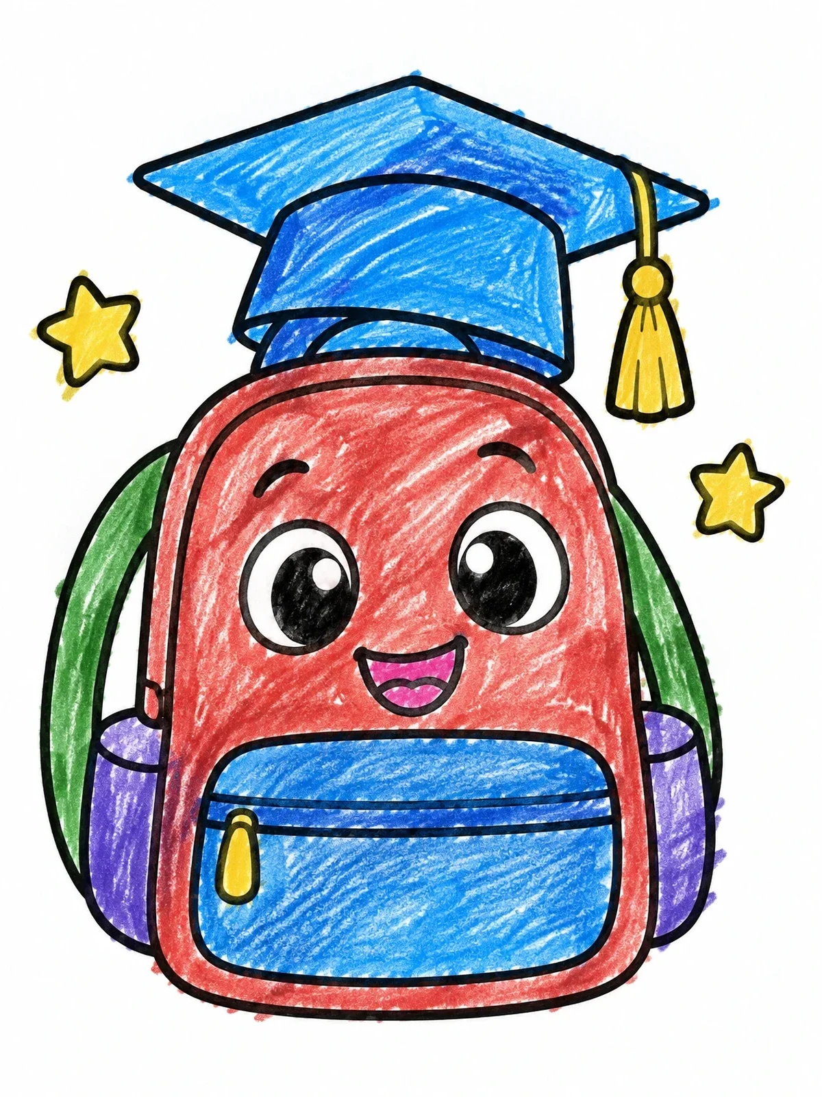 Colored example of the Cute Graduate Backpack With Cap coloring page