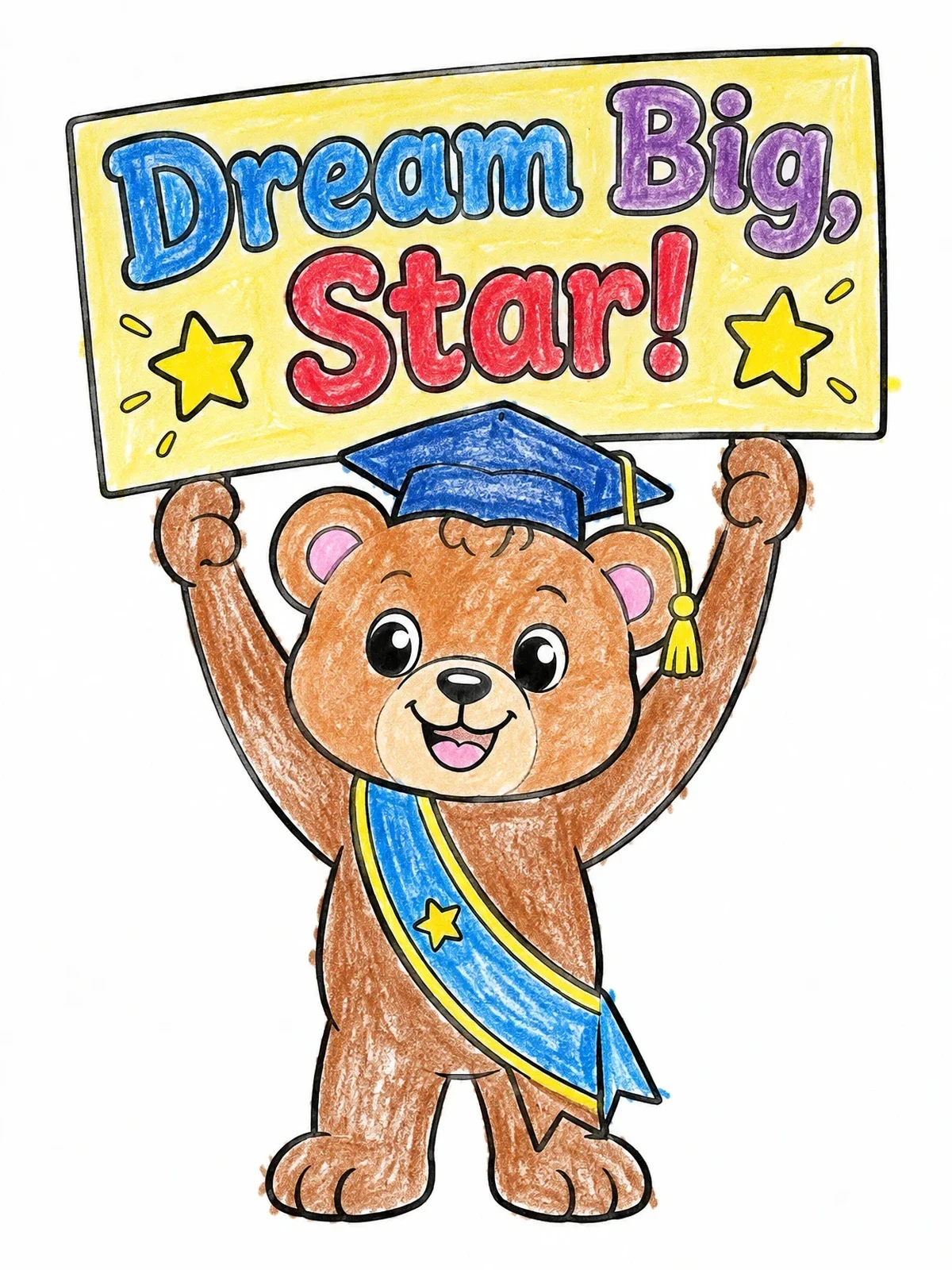 Colored example of the Cute Graduate Bear With Sign coloring page