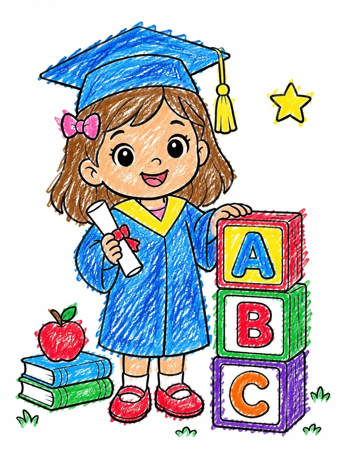 Colored example of the Cute Preschool Graduate With Abc Blocks coloring page