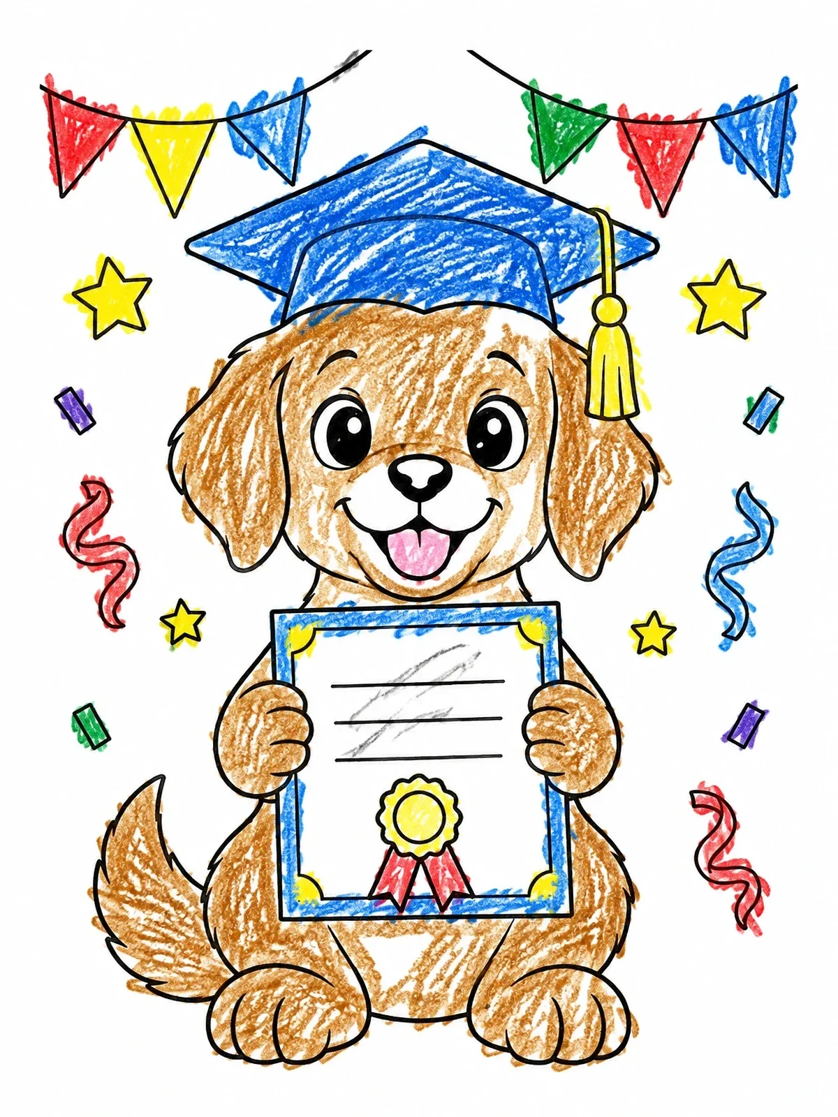Colored example of the Cute Puppy Graduate With Diploma coloring page