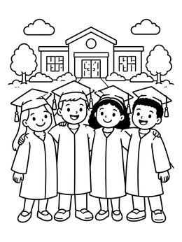 Free printable Graduation Friends Outside School coloring page