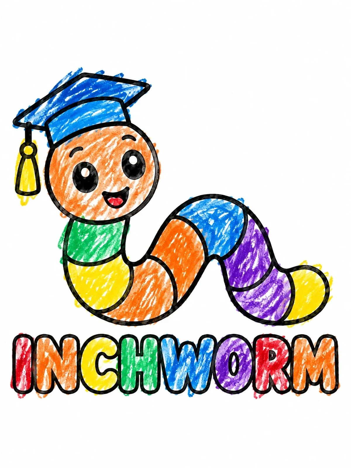 Colored example of the Graduation Inchworm With Bold Lettering coloring page