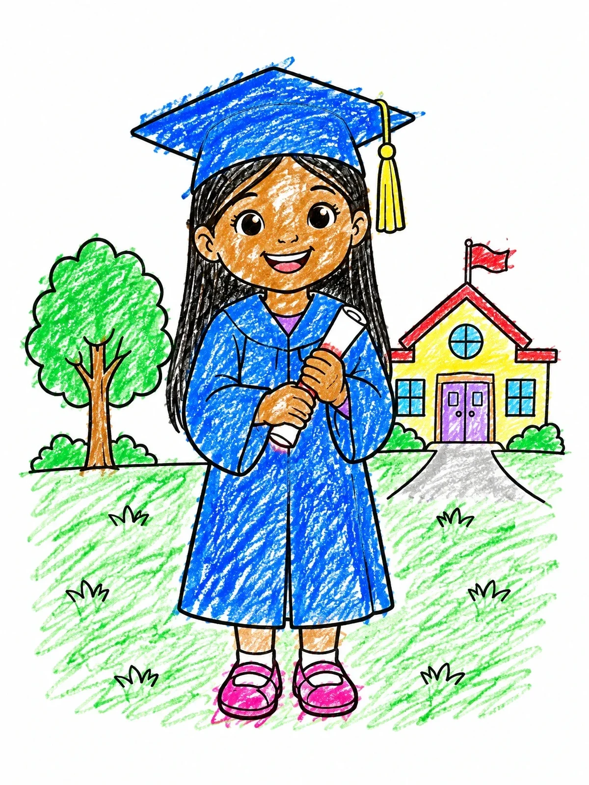 Colored example of the Kindergarten Graduate With Diploma coloring page