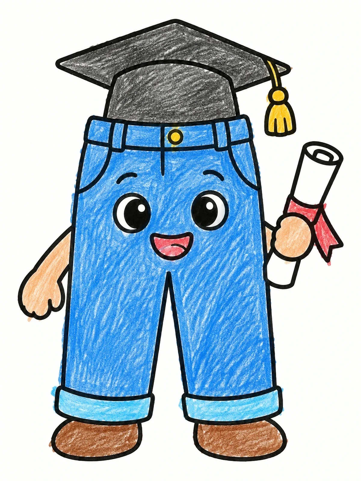 Colored example of the Graduation Pants With Diploma coloring page